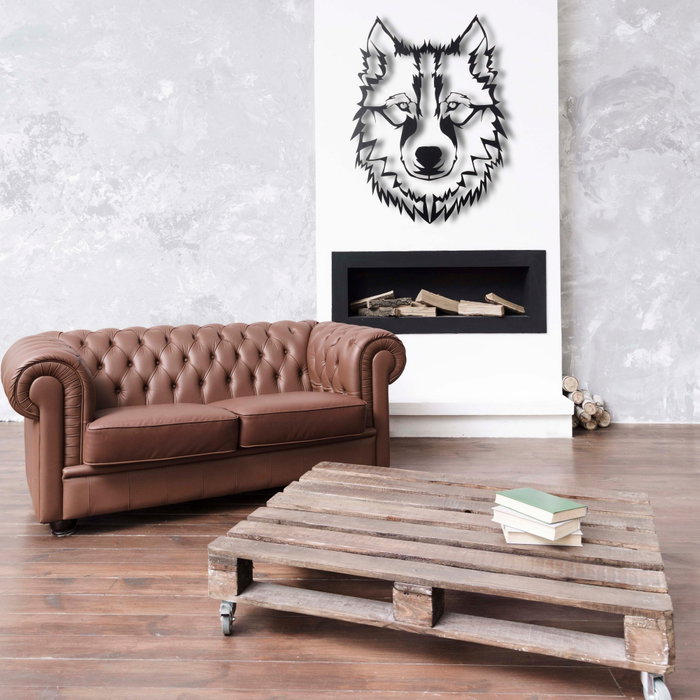 Wallity Wolf v11 Escultura de pared de metal negra